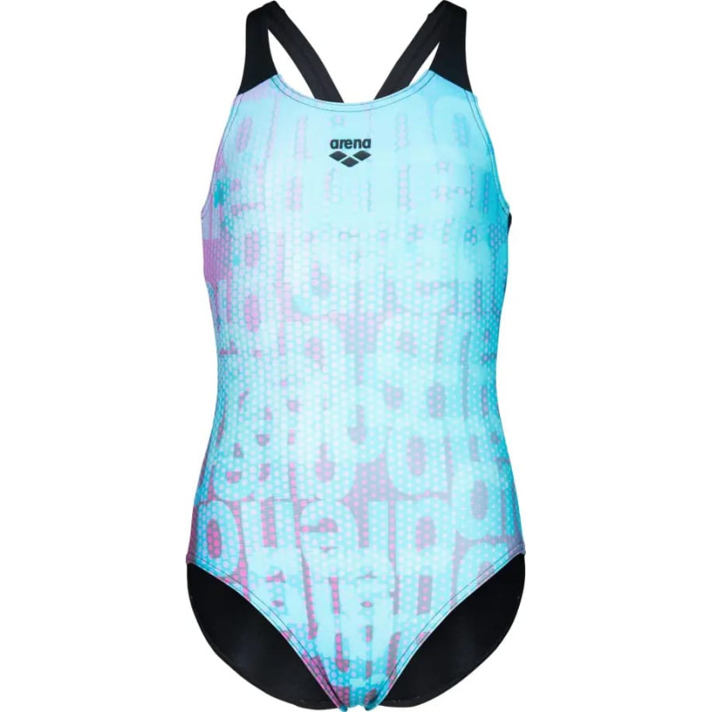Купальник закритий для дівчат Arena MULTI COLOURS SWIMSUIT V BACK блакитний, чорний Діт 116 см