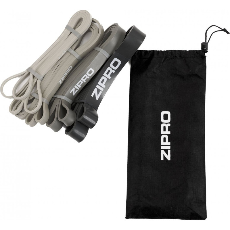 Набір стрічок-еспандерів для вправ Zipro PowerBand 4 шт. чорно-сірий