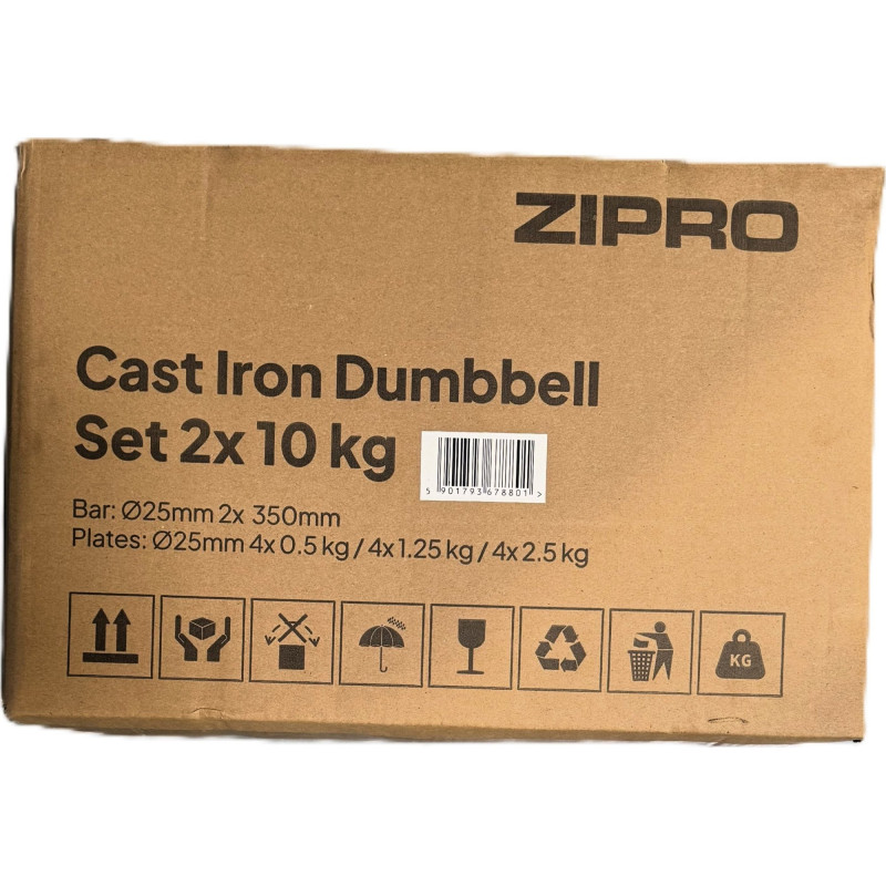 Гантелі розбірні у кейсі ZIPRO Cast Iron, 2 x 10 кг