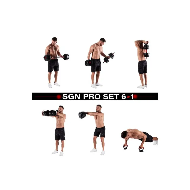 Гантелі розбірні HMS SGN130 PRO 6-в-1 зі штангою та гирями 30 кг