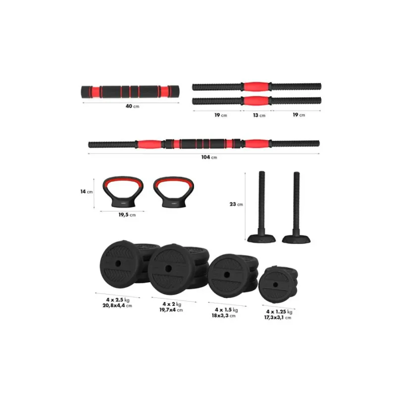 Гантелі розбірні HMS SGN130 PRO 6-в-1 зі штангою та гирями 30 кг