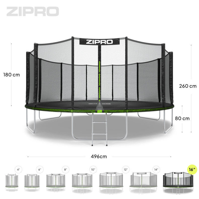 Батут Zipro Jump Pro з зовнішньою сіткою 16 футів 496 см чорно-зелений