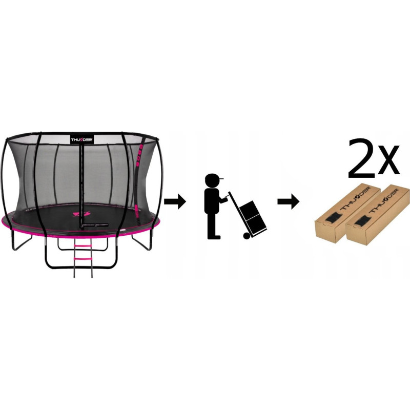 Батут THUNDER INSIDE ULTRA з внутрішньою сіткою 12 футів 374 см чорно-рожевий