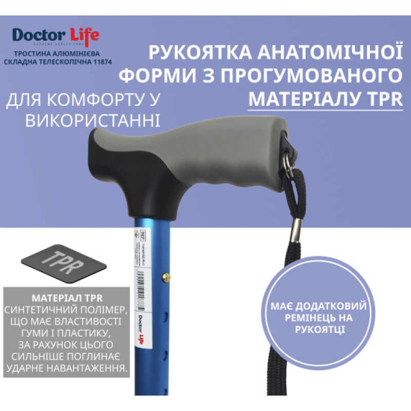Тростина алюмінієва складна телескопічна Doctor Life 11874/F/SZ-BLU синій (11874/F/SZ-BLU-2447)
