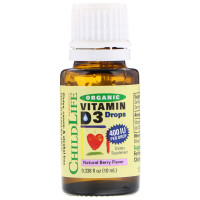 УЦІНКА Рідкий Вітамін D3 для Дітей зі Смаком Ягід, 400 МЕ, Organic Vitamin D3 Drops, ChildLife, 6,25 мл (пошкодження друку на упаковці)