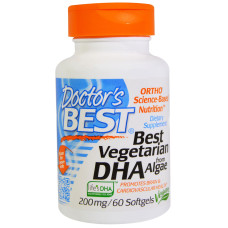 Веганський DHA (докозагексаєнова кислота) на Основі Водоростей 200мг, Life's DHA, Doctor's Best, 60 желатинових капсул