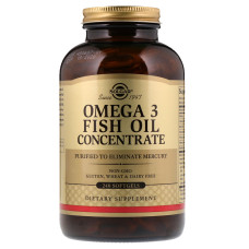 Омега-3 Рыбий жир, Концентрат, Omega-3 Fish Oil Concentrate, Solgar, 240 желатиновых капсул