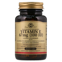 УЦІНКА Вітамін Е, 67 мг (100 IU), d-Alpha Tocopherol & Mixed Tocopherols, Solgar, 100 желатинових капсул (пошкодження зовнішньої плівки)