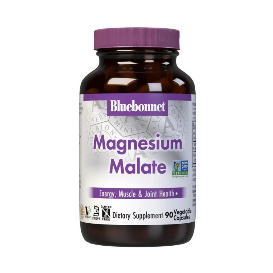 Магній малат, Magnesium Malate, Bluebonnet Nutrition, 90 вегетаріанських капсул