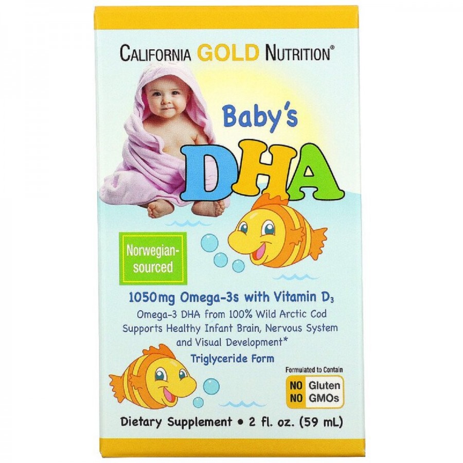 Дитячий DHA, Омега-3 з Вітаміном D3, Baby's DHA, Omega-3s with Vitamin D3, California Gold Nutrition, 59 мл (2 рідких унції)