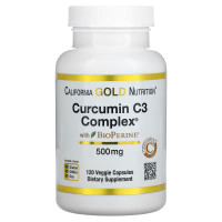 Куркумин C3 с биоперином, 500 мг, Curcumin C3 Complex with BioPerine, California Gold Nutrition, 120 вегетарианских капсул