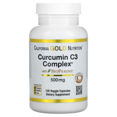 Куркумин C3 с биоперином, 500 мг, Curcumin C3 Complex with BioPerine, California Gold Nutrition, 120 вегетарианских капсул