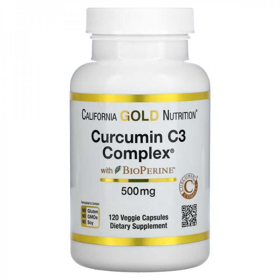 Куркумін C3 з біоперином, 500 мг, Curcumin C3 Complex with BioPerine, California Gold Nutrition, 120 вегетаріанських капсул