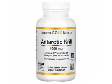 Олія антарктичного криля, 1000 мг, смак полуниці та лимона, Antarctic Krill Oil, Omega-3, California Gold Nutrition, 120 желатинових капсул