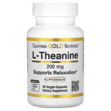 L-теанин, 200 мг, L-Theanine, Featuring AlphaWave, California Gold Nutrition, 60 вегетаріанських капсул