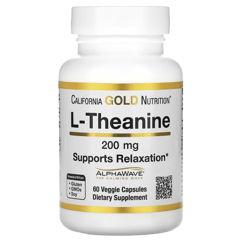 L-теанин, 200 мг, L-Theanine, Featuring AlphaWave, California Gold Nutrition, 60 вегетаріанських капсул