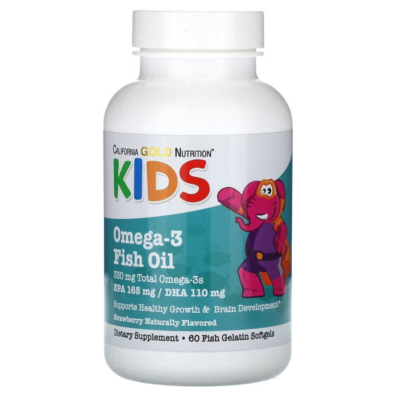 Омега-3 и рыбий жир для детей, вкус клубники, Kid's Omega-3 Fish Oil, California Gold Nutrition, 60 желатиновых капсул