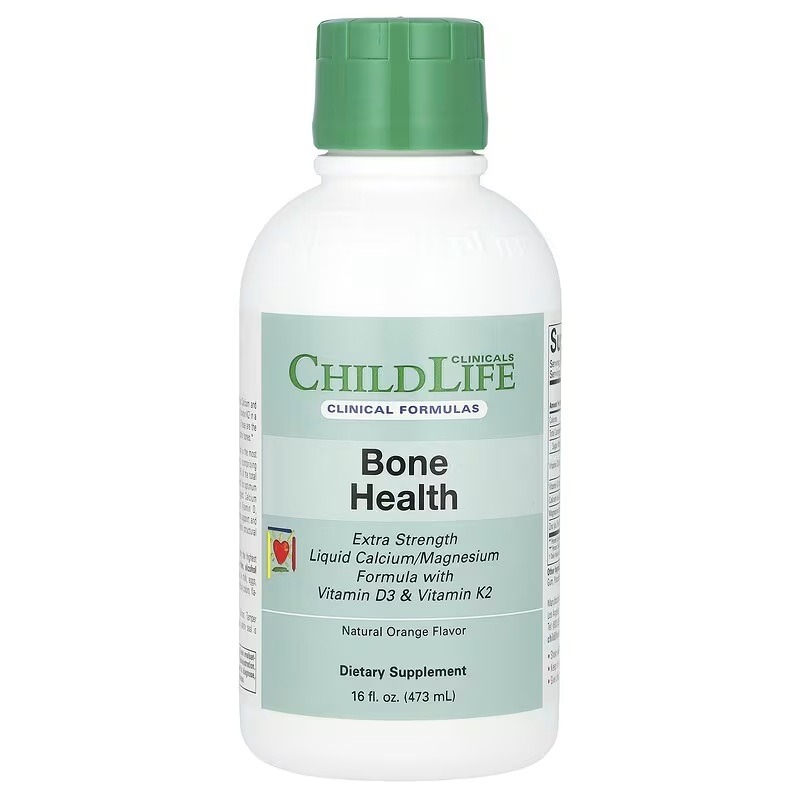 Кальцій та магній з вітамінами D3 та K2, смак апельсину, Liquid Calcium/Magnesium Formula with Vitamin D3 & Vitamin K2, ChildLife Clinicals, 473 мл