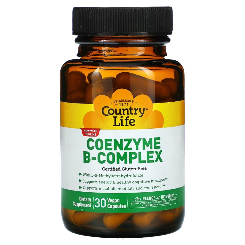 Коензим В-Комплексу, Coenzyme B-Complex, Country Life, 30 вегетаріанських капсул