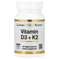 Вітамін D3 та K2, Vitamin D3+K2, California Gold Nutrition, 60 вегетаріанських капсул