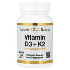 Вітамін D3 та K2, Vitamin D3+K2, California Gold Nutrition, 60 вегетаріанських капсул