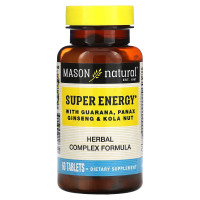 Супер Энергия с гуараной, женьшенем и орехом колы, Super Energy with Guarana, Panax Ginseng & Kola Nut, Mason Natural, 60 таблеток