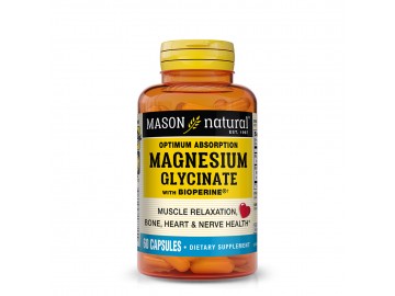 Магнію глицинат з біоперином, 240 мг, Magnesium Glycinate, Mason Natural, 60 капсул