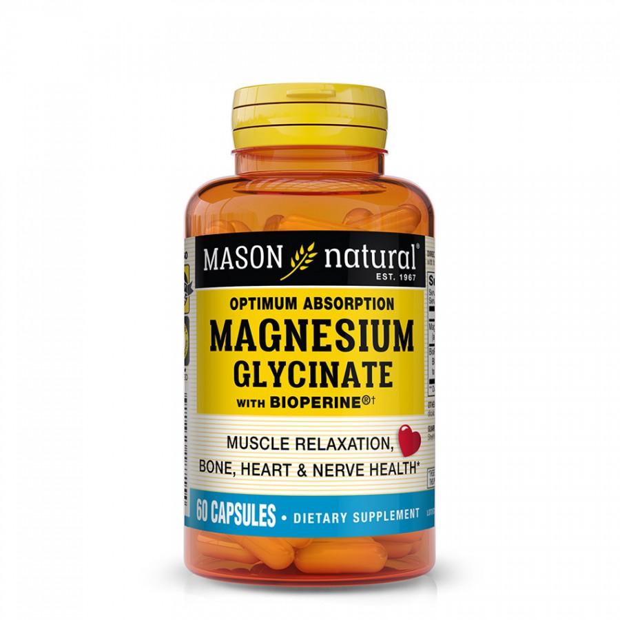 Магнію глицинат з біоперином, 240 мг, Magnesium Glycinate, Mason Natural, 60 капсул