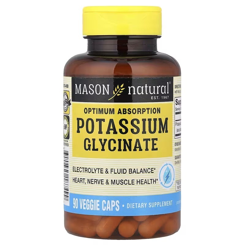 Калій гліцинат, Optimum Absorption Potassium Glycinate, Mason Natural, 90 вегетаріанських капсул