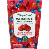 Мультивитамины для женщин, вкус ягод, Women's Multivitamin Soft Chews, Mixed Berry Flavor, MegaFood, 30 мягких жевательных конфет в индивидуальной упаковке