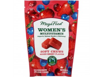 Мультивітаміни для жінок, смак ягід, Women's Multivitamin Soft Chews, Mixed Berry Flavor, MegaFood, 30 м'яких жувальних цукерок в індивідуальній упаковці