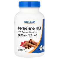 Берберин гідрохлорид із цейлонською корицею, 1200 мг, Berberine HCl With Ceylon Cinnamon, Nutricost, 120 капсул