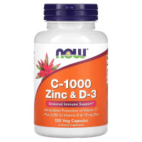 Витамин C-1000, Цинк и витамин D3, Vitamin C-1000 Zinc & D-3, Now Foods, 100 вегетарианских капсул