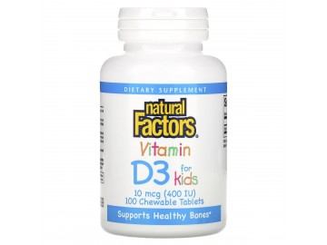 Вітамін D3 для дітей, 400 МО, смак полуниці, Vitamin D3 for Kids, Natural Factors, 100 жувальних таблеток