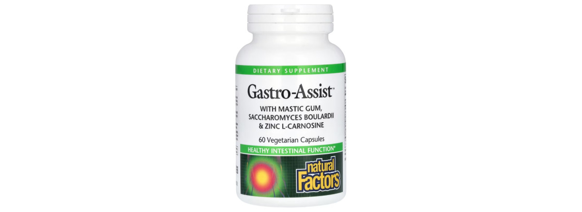 Здоров'я шлунка та кишківника, Gastro-Assist with Mastic Gum, Saccharomyces Boulardii & Zinc L-Carnosine, Natural Factors, 60 вегетаріанських капсул