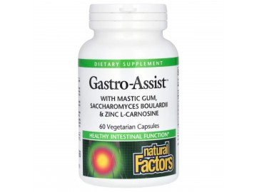 Здоров'я шлунка та кишківника, Gastro-Assist with Mastic Gum, Saccharomyces Boulardii & Zinc L-Carnosine, Natural Factors, 60 вегетаріанських капсул