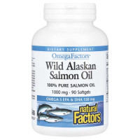 Жир дикого аляскинского лосося, 1000 мг, OmegaFactors, Wild Alaskan Salmon Oil, Natural Factors, 90 гелевых капсул
