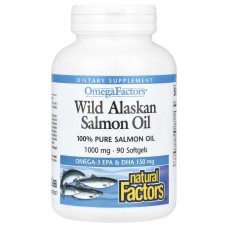 Жир дикого аляскинського лосося, 1000 мг, OmegaFactors, Wild Alaskan Salmon Oil, Natural Factors, 90 гелевих капсул