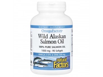 Жир дикого аляскинського лосося, 1000 мг, OmegaFactors, Wild Alaskan Salmon Oil, Natural Factors, 90 гелевих капсул