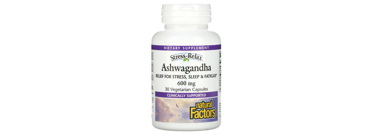 Ашваганда, 600 мг, Ashwagandha, Natural Factors, 30 вегетаріанських капсул