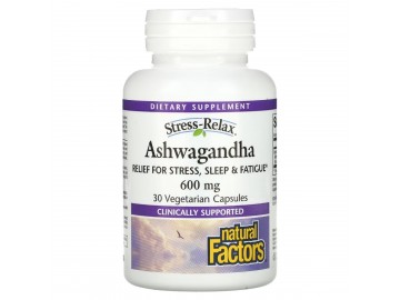 Ашваганда, 600 мг, Ashwagandha, Natural Factors, 30 вегетаріанських капсул