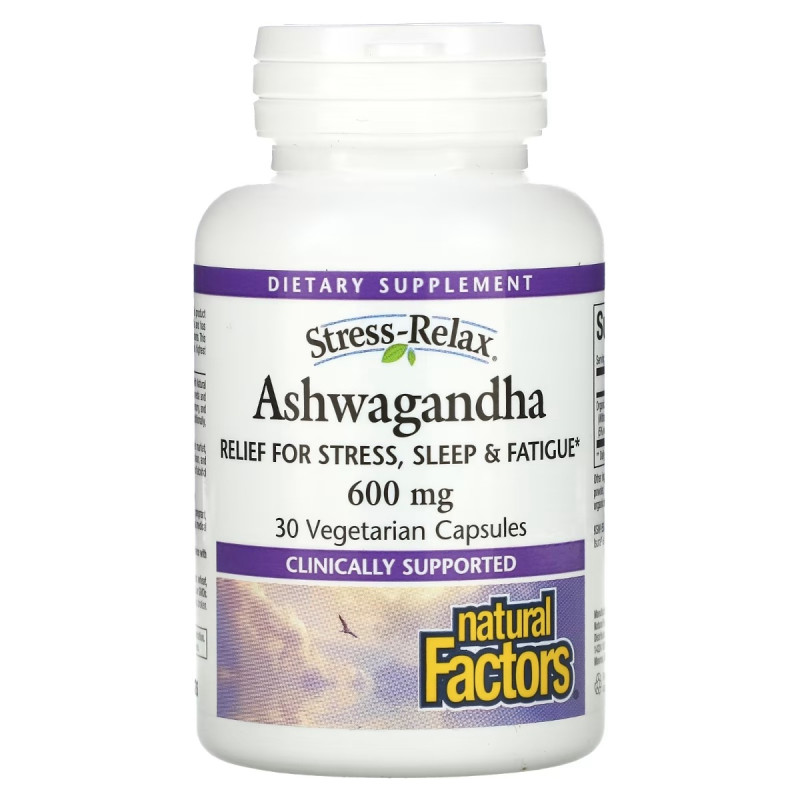 Ашваганда, 600 мг, Ashwagandha, Natural Factors, 30 вегетаріанских капсул
