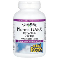 GABA (Гамма-Аминомасляная Кислота), 100 мг, Stress Relax, Pharma GABA, Natural Factors, 60 жевательных таблеток