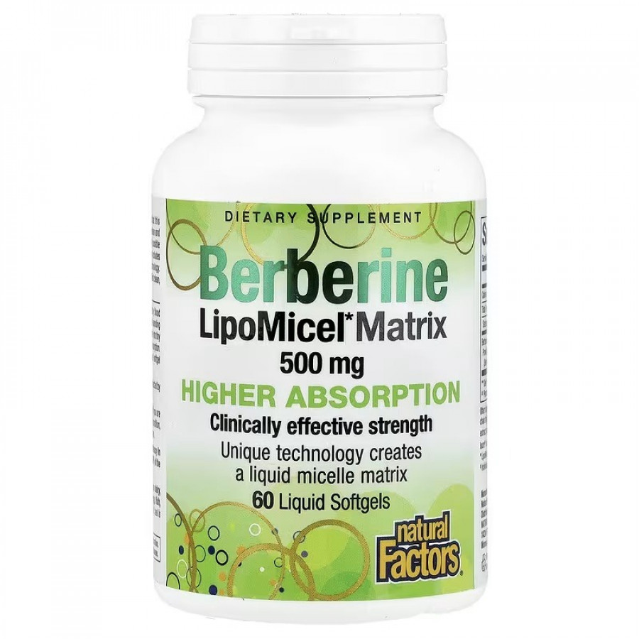 Берберін, Berberine LipoMicel Matrix, Natural Factors, 60 гелевих капсул