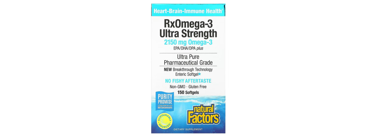 Омега-3 ультра, 2150 мг, RxOmega-3 Ultra Strength, Natural Factors, 150 гелевих капсул