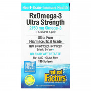 Омега-3 ультра, 2150 мг, RxOmega-3 Ultra Strength, Natural Factors, 150 гелевых капсул