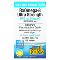 Омега-3 ультра, 2150 мг, RxOmega-3 Ultra Strength, Natural Factors, 150 гелевых капсул