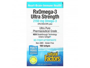 Омега-3 ультра, 2150 мг, RxOmega-3 Ultra Strength, Natural Factors, 150 гелевих капсул