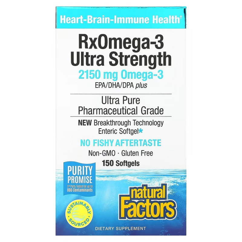 Омега-3 ультра, 2150 мг, RxOmega-3 Ultra Strength, Natural Factors, 150 гелевых капсул