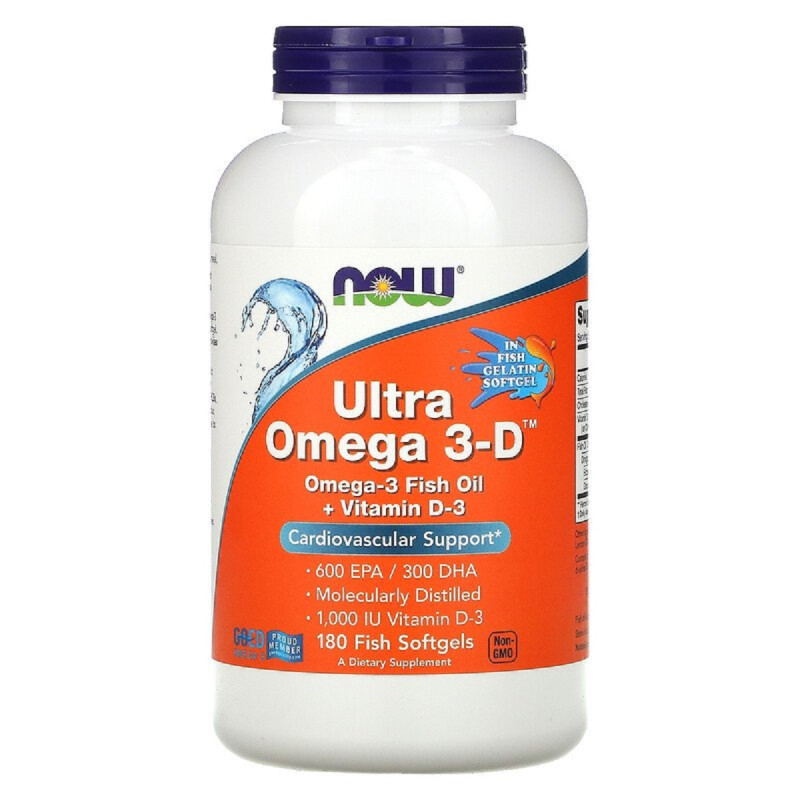 Ультра Омега 3 і Вітамин D, Ultra Omega 3-D, Now Foods, 180 Гелевих Капсул